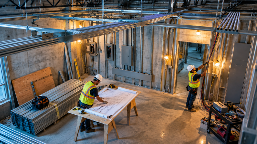 Electrical work in progress in a tenant suite